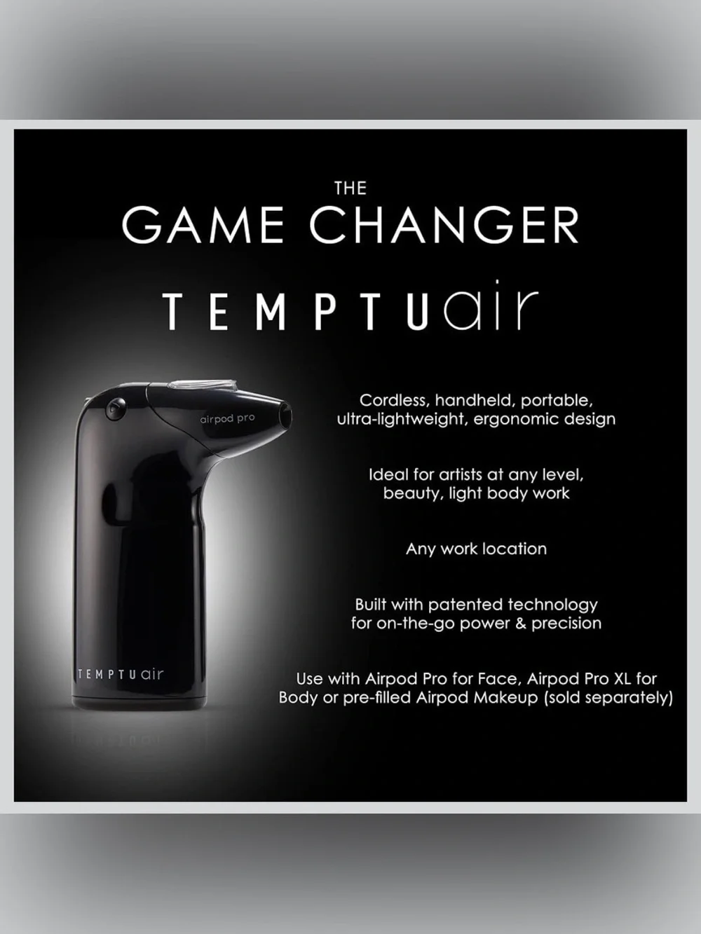 Temptu Air Makeup Airbrush Gun Tool Only Sleek Black